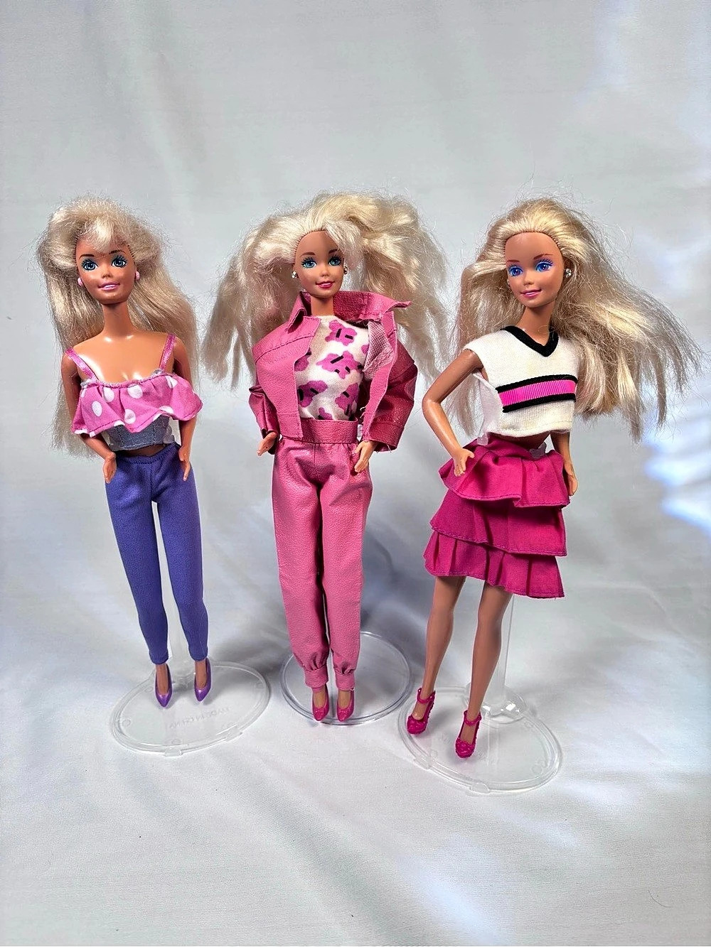 Mattel Totally Hair Barbie Fashion Dolls Set of 3 Pink Purple